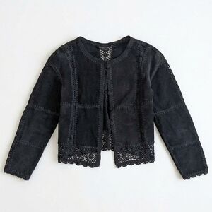 Black Crochet Trim Suede Jacket